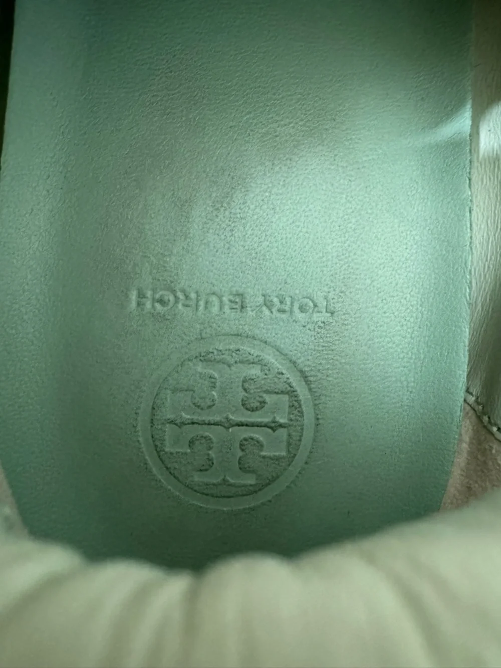 Tory Burch Mint Green White Suede Leather Logo Sneakers Women's 9.5